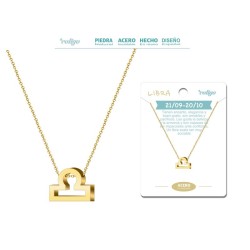 Collar Zodiaco Signo Libra Acero Color Dorado - Implantacion Coleccion Constelaciones Zodiaco